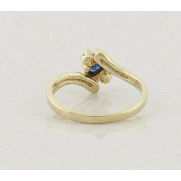 14k Yellow Gold Natural Blue Sapphire and Diamond Ring Size 5 3/4 - Picture 7 of 7